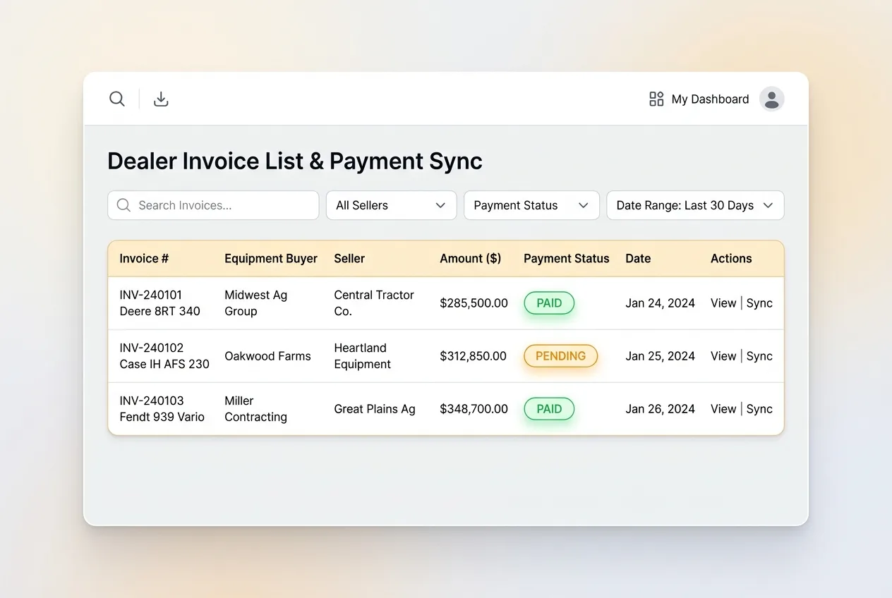 Invoice list with buyer, status and date columns