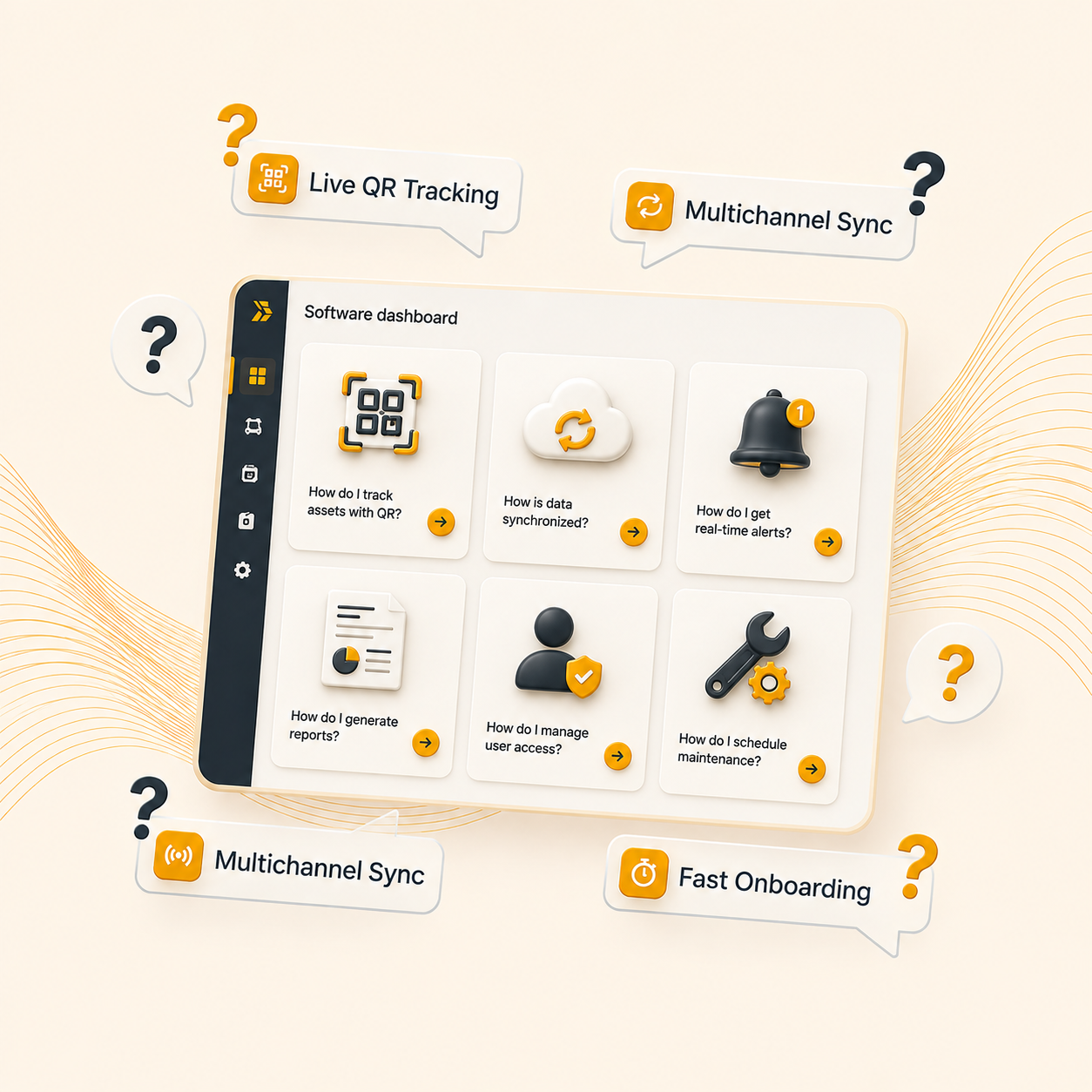 EquipRoute used equipment software frequently asked questions dashboard illustration