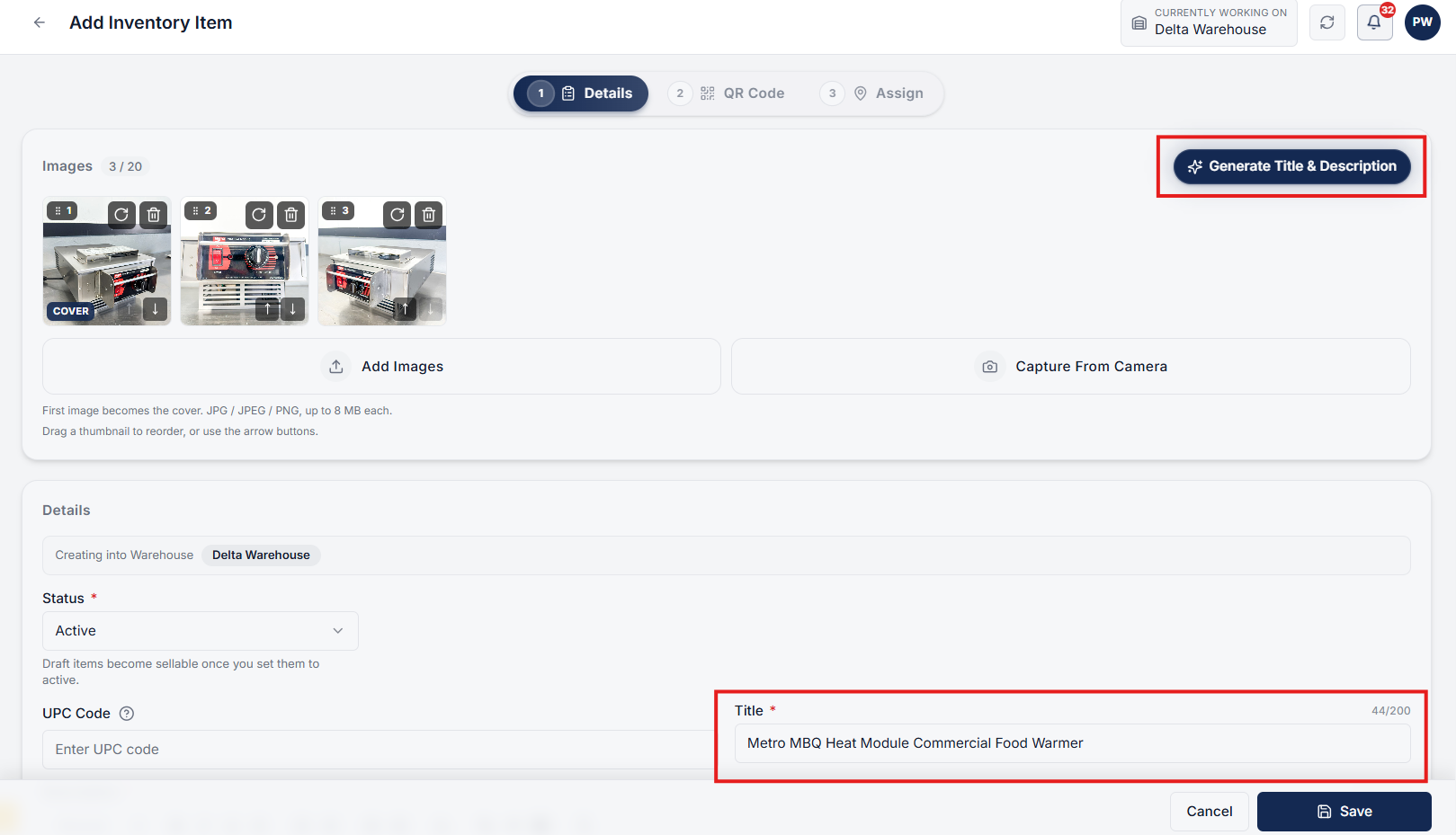 Generate Title and Description from uploaded images in inventory