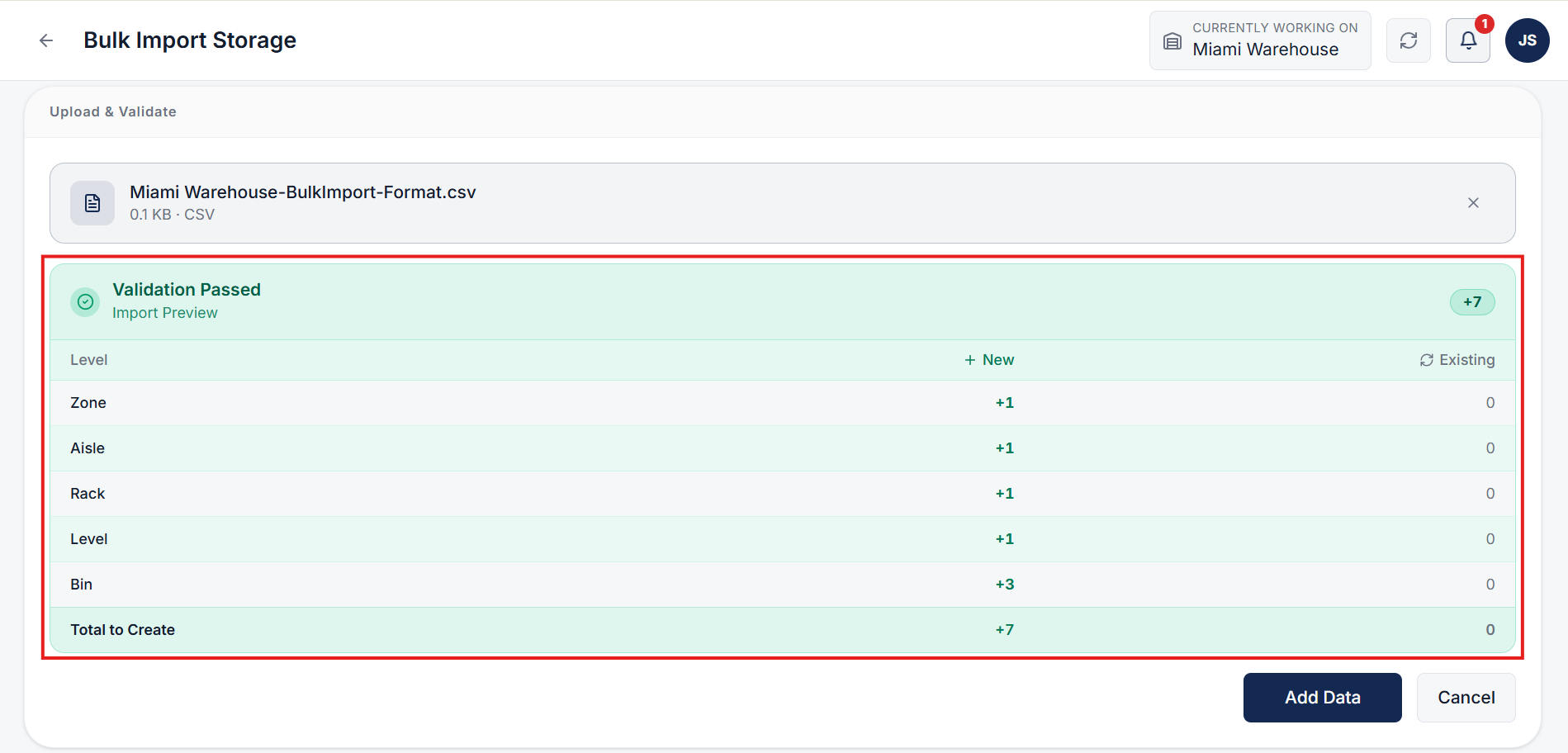 CSV import validation and preview grid