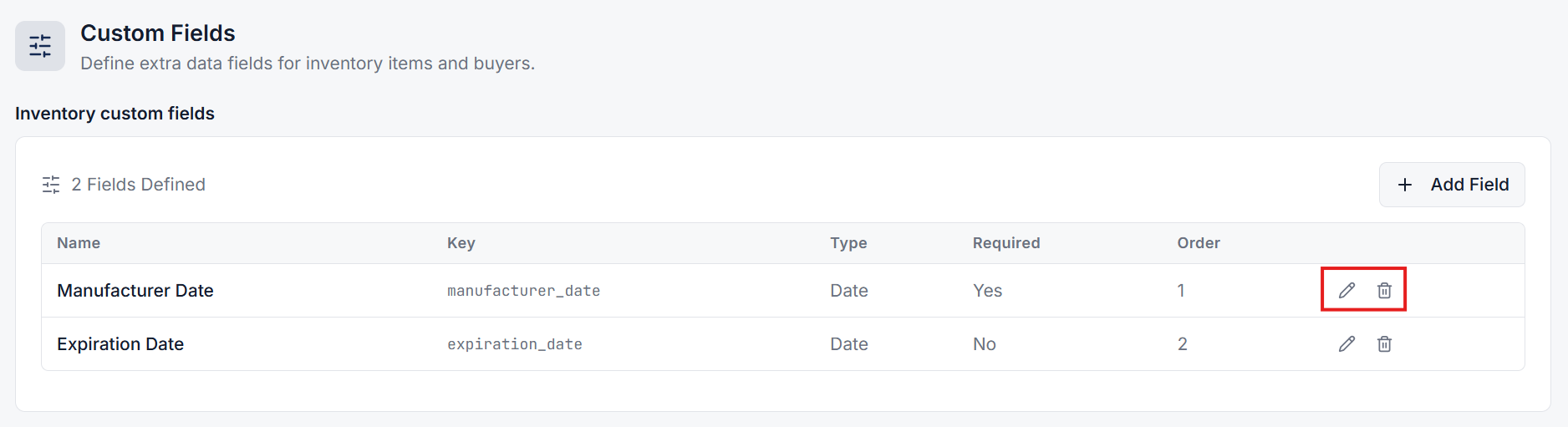 Manage and edit existing custom fields