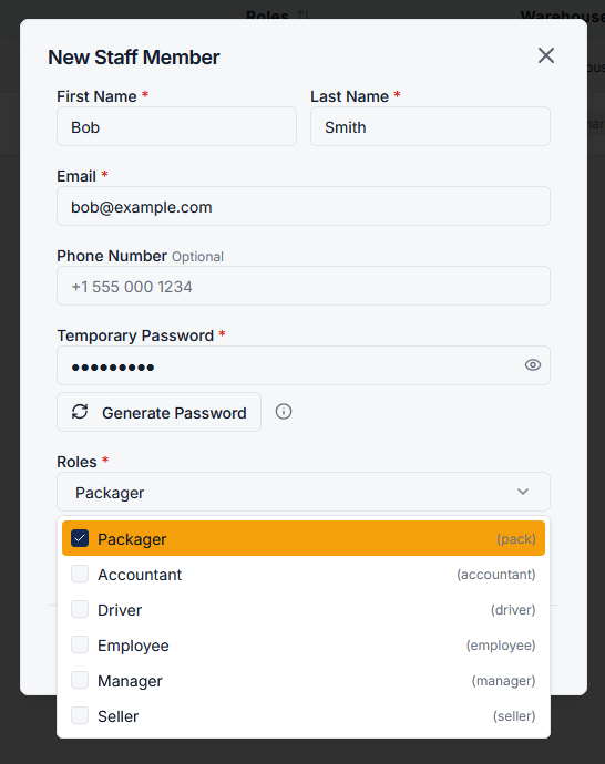 Assign custom role to staff member in user profile