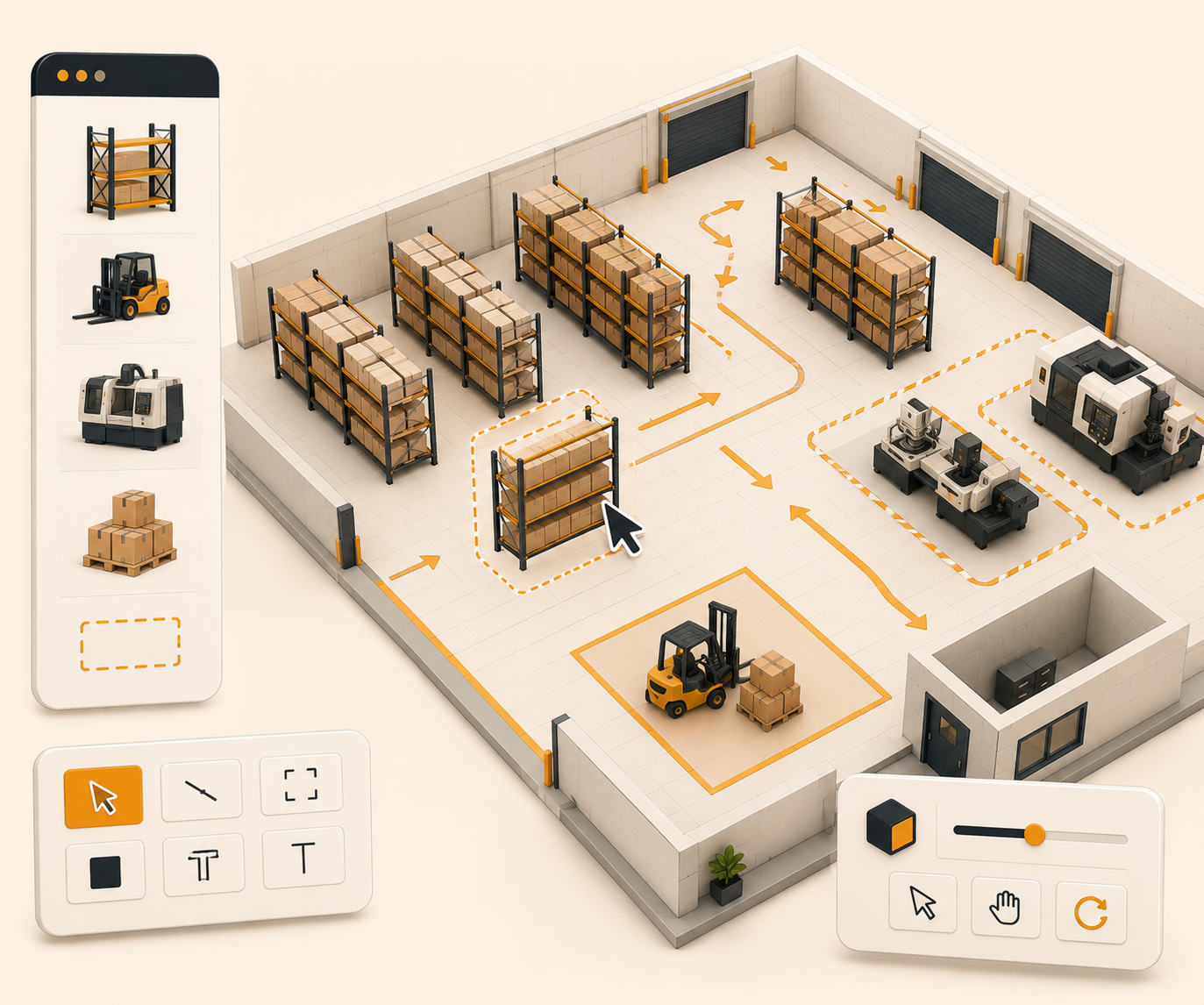 Custom storage layout designer and warehouse blueprint builder