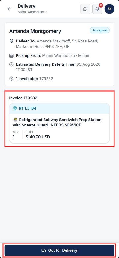 Packed Item Warehouse Locations and Delivery Details