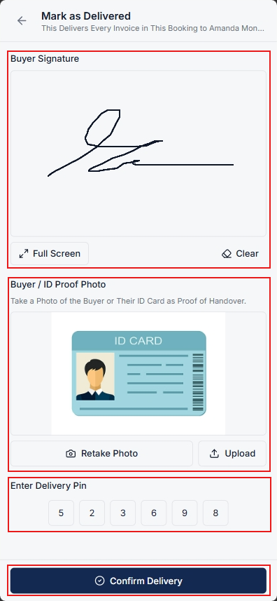 Delivery PIN, Signature, and ID Proof Verification
