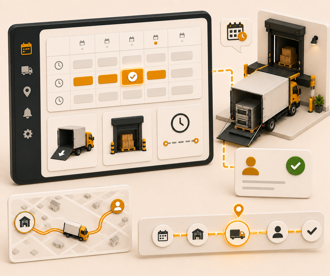 Commercial machinery delivery appointment booking and driver dispatch calendar