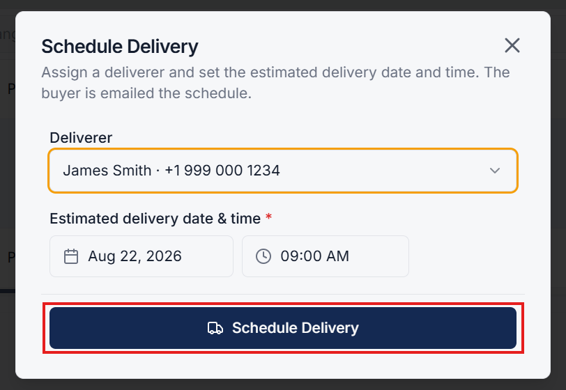 Create Delivery Popup Modal