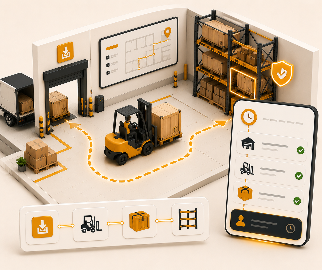 Internal warehouse asset movement tracking and audit log timeline