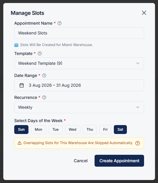 Manage Slot & Recurrence Settings Modal