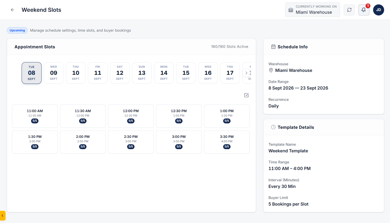 Created Appointment Slots Buyer View