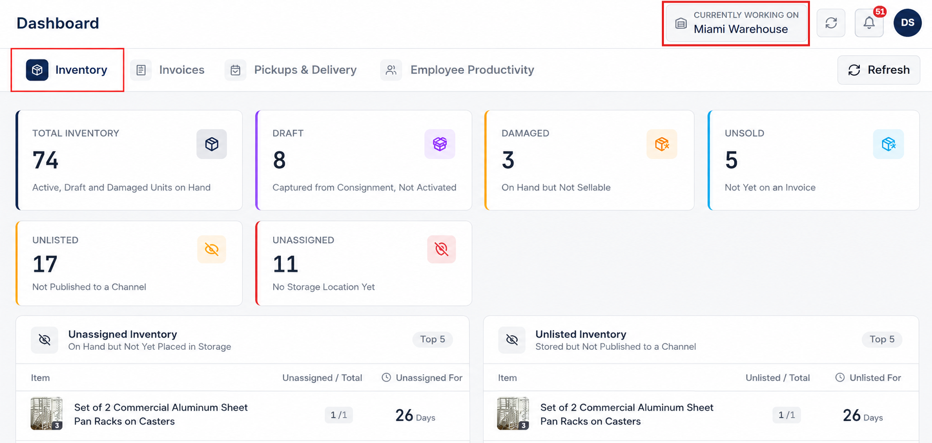 Real-Time Inventory & Storage Dashboard Overview
