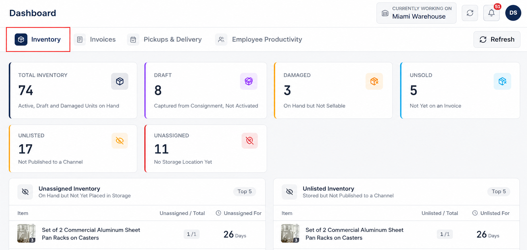 Dashboard Inventory Tab