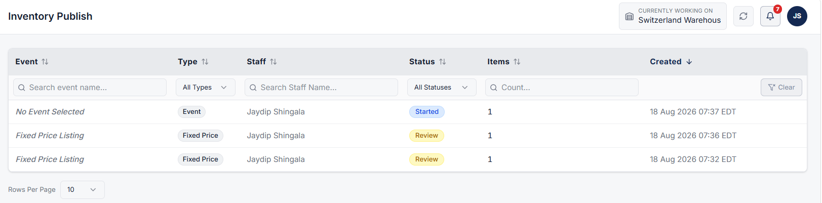Inventory Publish Page Under Connected Stores