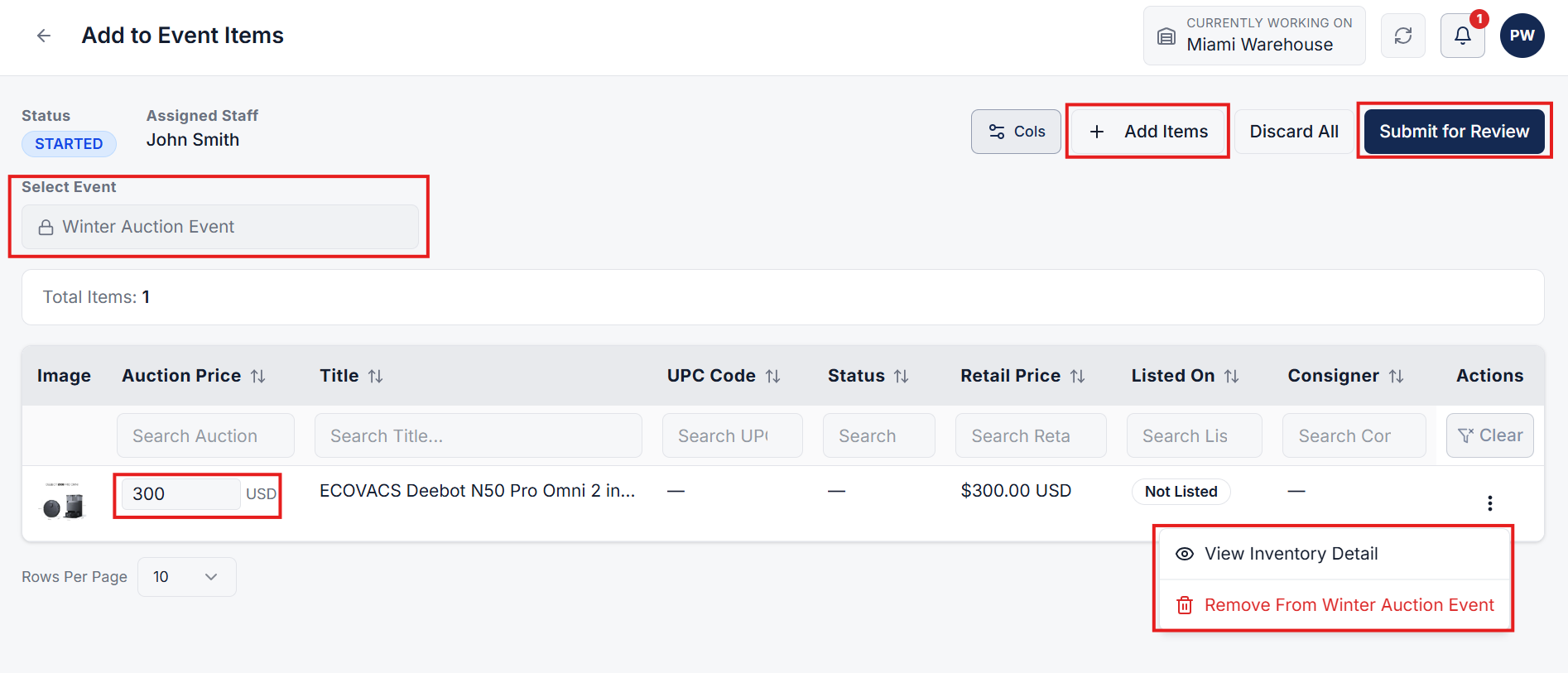 Event Publish Page Under Connected Stores