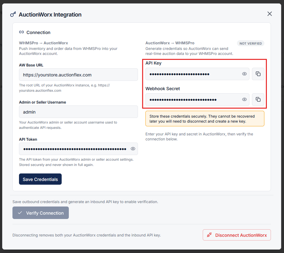 Generate API Key Button and Keys Display