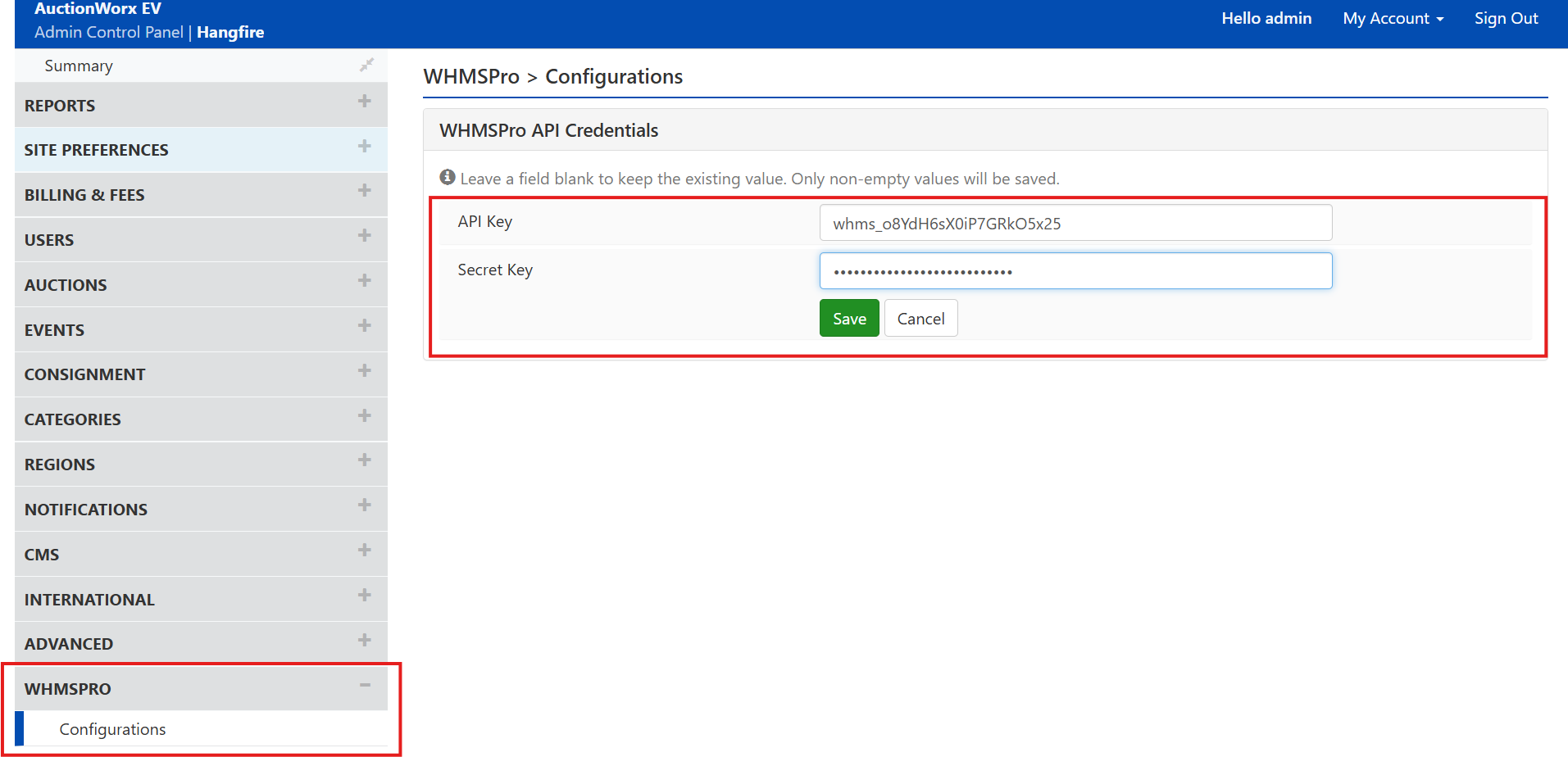 AuctionWorx Admin Panel - EquipRoute Configuration Page