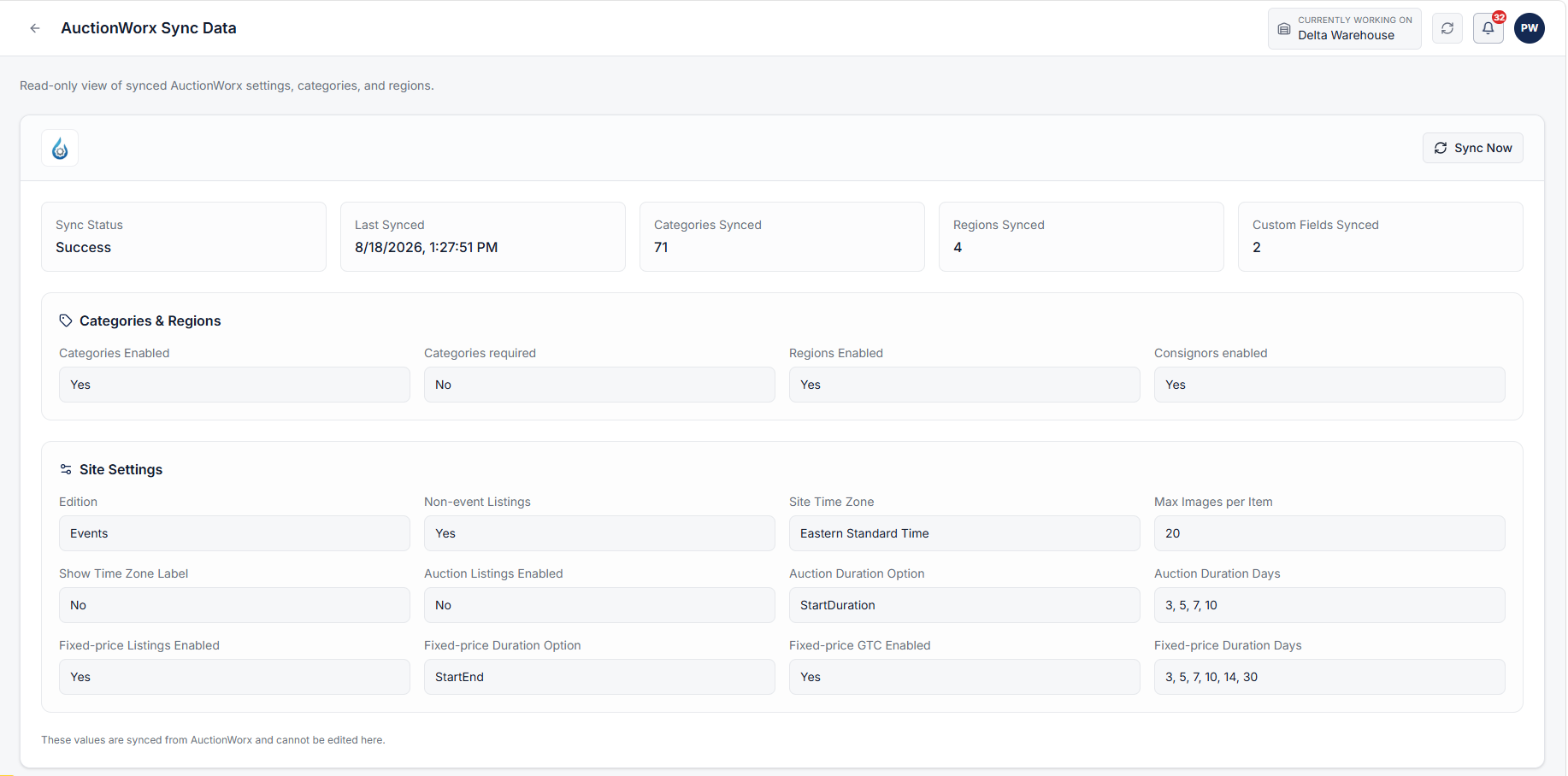 AuctionWorx Data Synced in EquipRoute