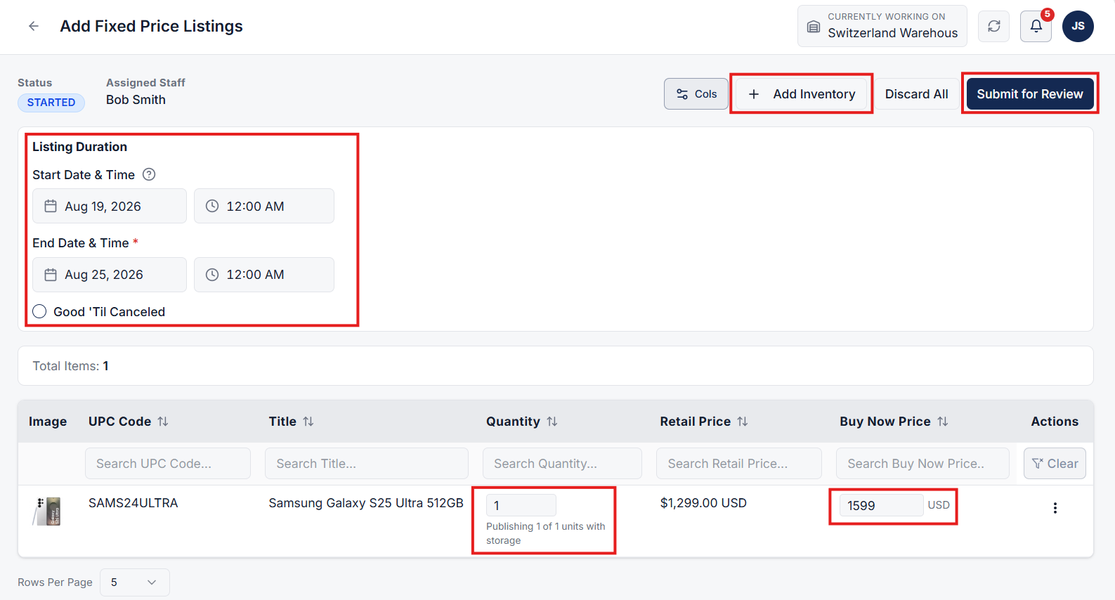 Publish Inventory Submission Form